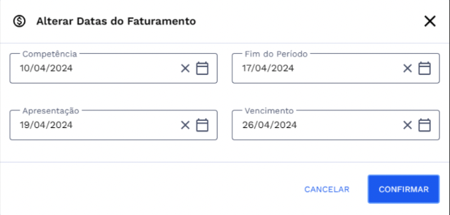 Alterar Datas do Faturamento