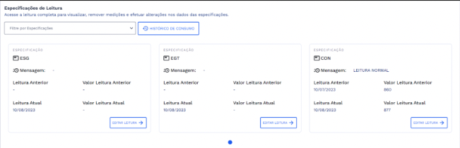 Quadro: Especificações de Leitura