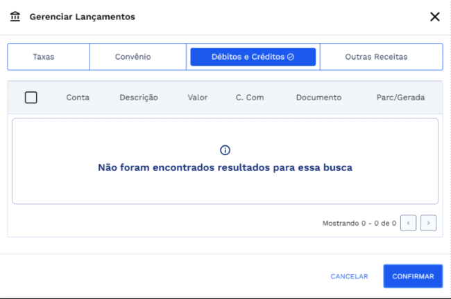 Gerenciar Lançamentos: Débitos e Créditos