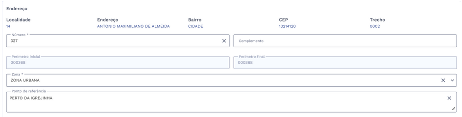 Card contendo os dados de endereço