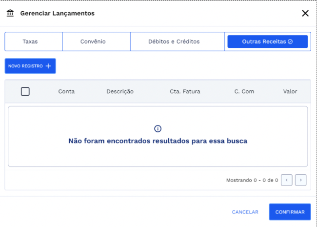 Gerenciar Lançamentos: Outras Receitas