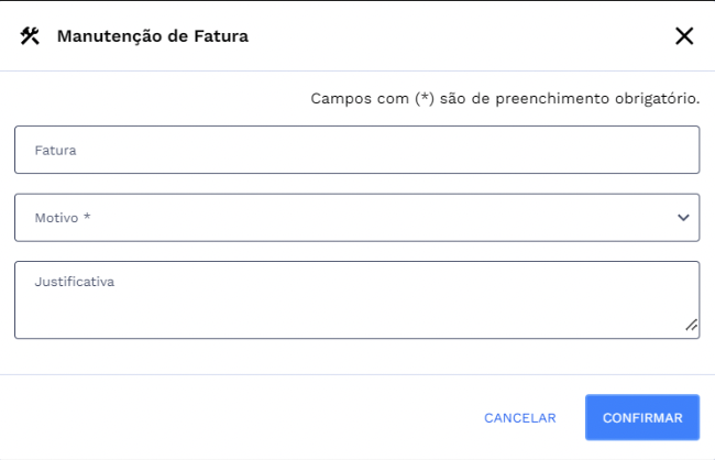 Quadro: Manutenção de Fatura
