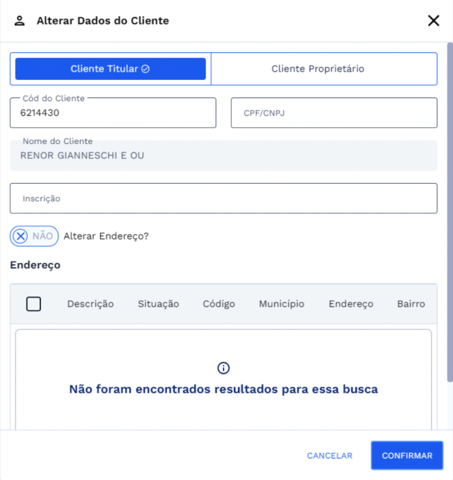 Alterar Dados do Cliente: Titular)