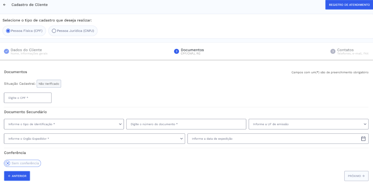 Etapa de Documentos – Pessoa Física