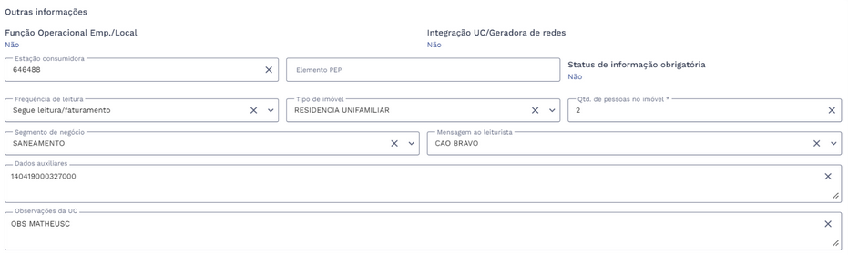 Card com dados de outras informações