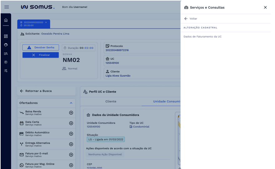 Menu de Serviços e Consultas