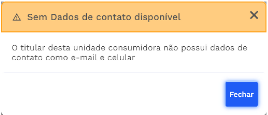 Caixa de diálogo: Sem dados de contato disponível